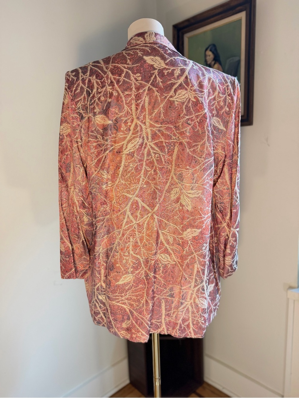 Vintage Floral Brocade Double Breasted Jacket Blazer L Pink Metallic 90s - Picture 8 of 11